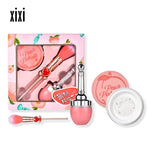 Honey Peach Lovely Heartbeat Beauty Makeup Set Loose Powder Liquid Blusher and Love Powder-Brush Long Lasting Matte Nude Makeup