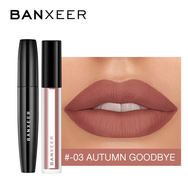 BANXEER Makeup Sets cosmetics 2pcs Lipgloss + Mascara 4D Waterproof Liquid Lipstick  Extension Eyelash Makeup Kits