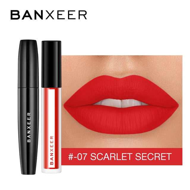 BANXEER Makeup Sets cosmetics 2pcs Lipgloss + Mascara 4D Waterproof Liquid Lipstick  Extension Eyelash Makeup Kits