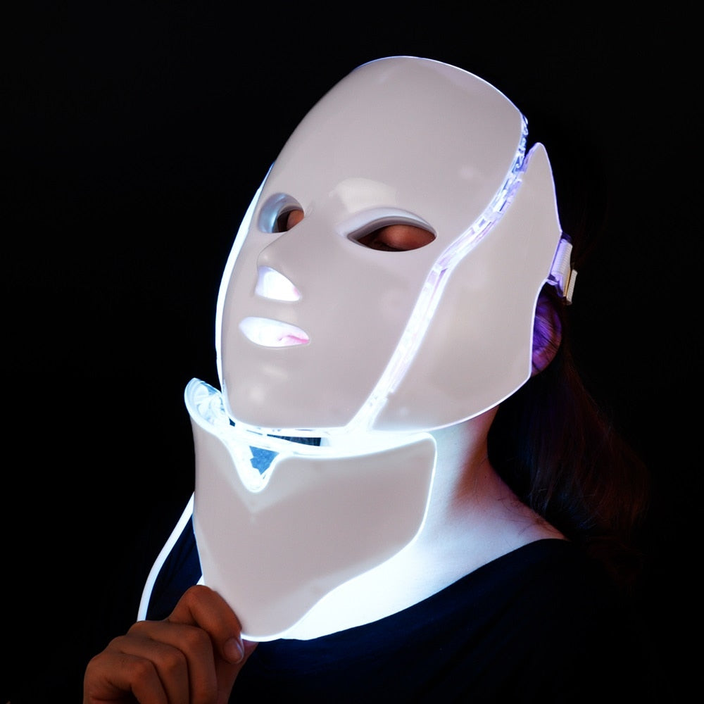 7 cores led elétrico máscara facial máquina máscara facial terapia de luz acne máscara pescoço beleza máscara led rejuvenescimento da pele